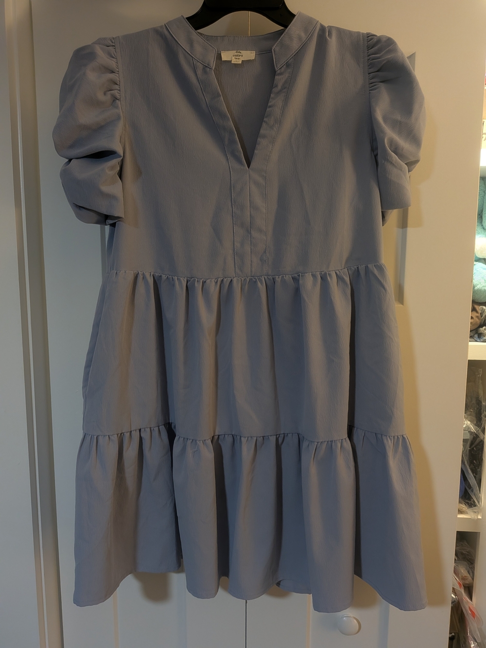 Entro Light Blue Lined Boho Shift Mini Dress Structure Sleeve Size L Preppy